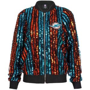 Miami Dolphins Cuce Aqua Women's 3XL Slim Fit Sequin Full-Zip Bomber Jacket